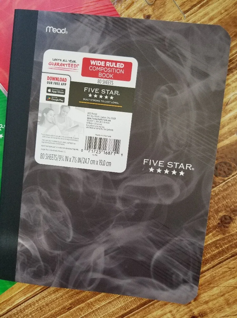 Five Star Composition Wide Ruled Notebooks in Red, Green, and Gray Set of 3 NEW
